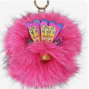 Kurt Geiger Pom Pom Furry Eagle Bag Charm Key Chain NWT